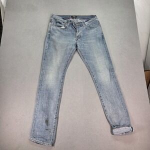 Selvedge Jeans Mens Light Wash Slim Straight Stained Fits 30x32